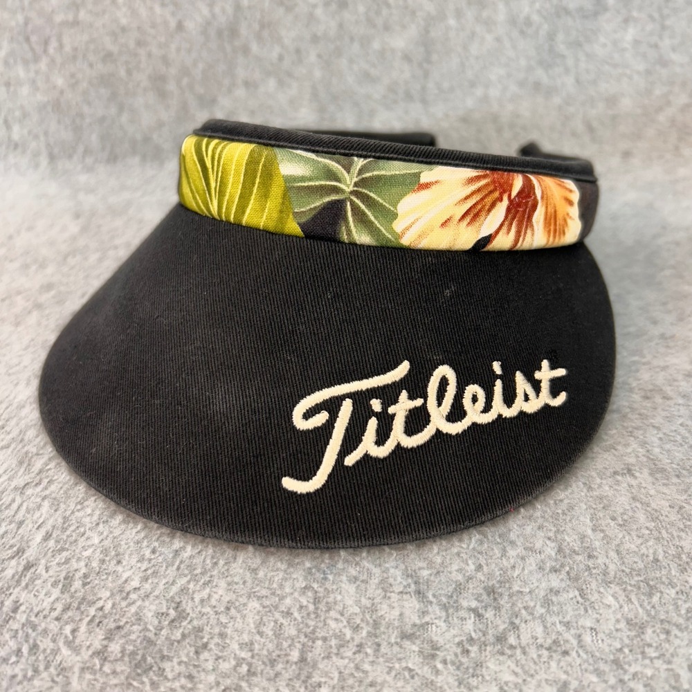 Titleist Script Black Titleist Golf Visor Tropical Floral Trim Vintage OSFA